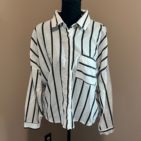 Lulus Tops - LULUS Amelia Dawn Off-White Striped Long Sleeve Button-Up Top (Size M)